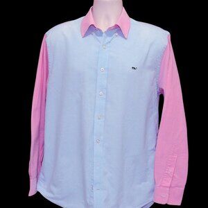 Vineyard Vines SLIM FIT Whale Shirt Light Blue Contrast Sleeves And Collar Sz. L